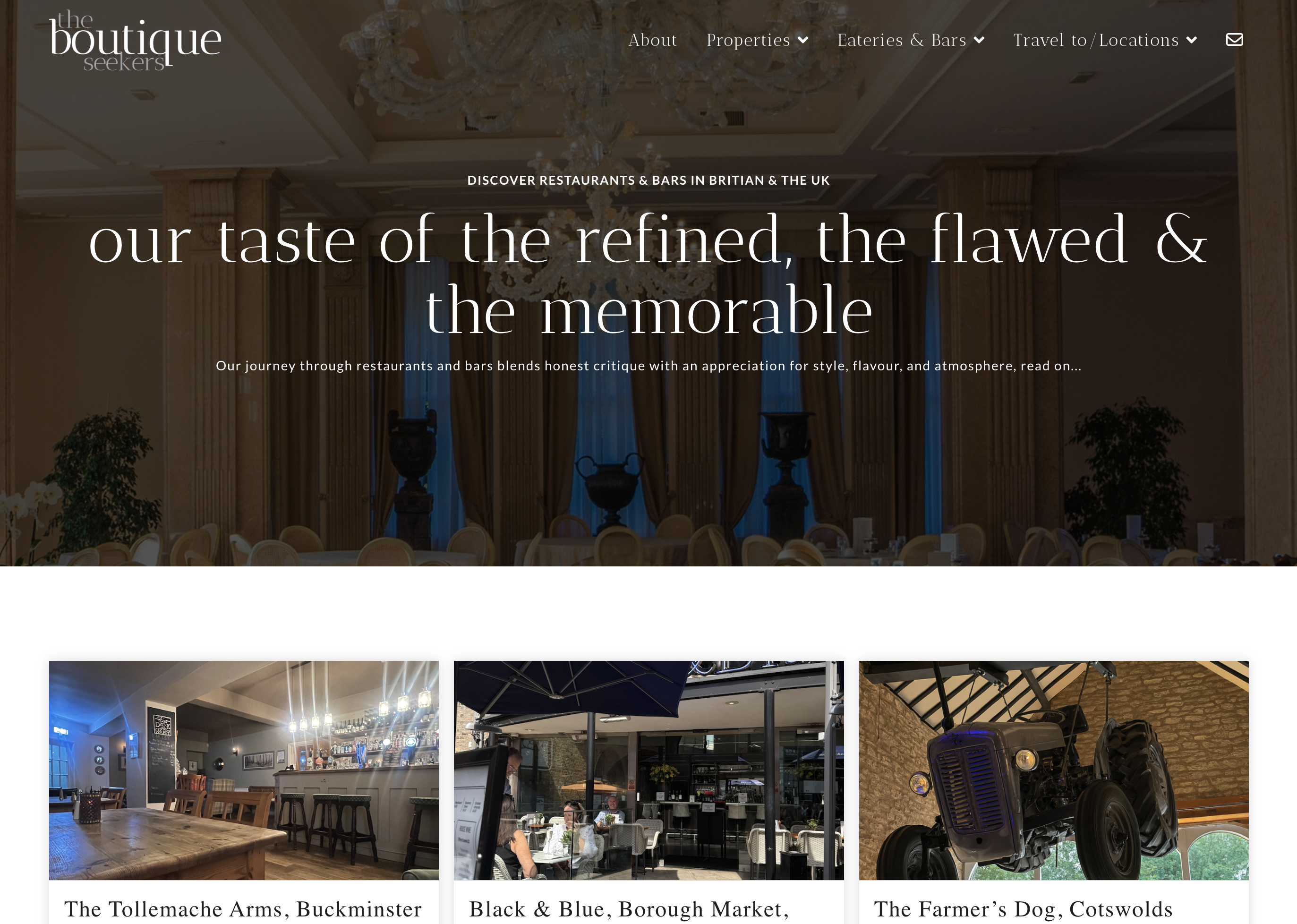The Boutique Seekers responsive travel website displayed on a smartphone, designed by WA Designs.